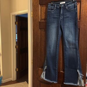 KanCan Blue Flare Jeans with Frayed Hemlock
